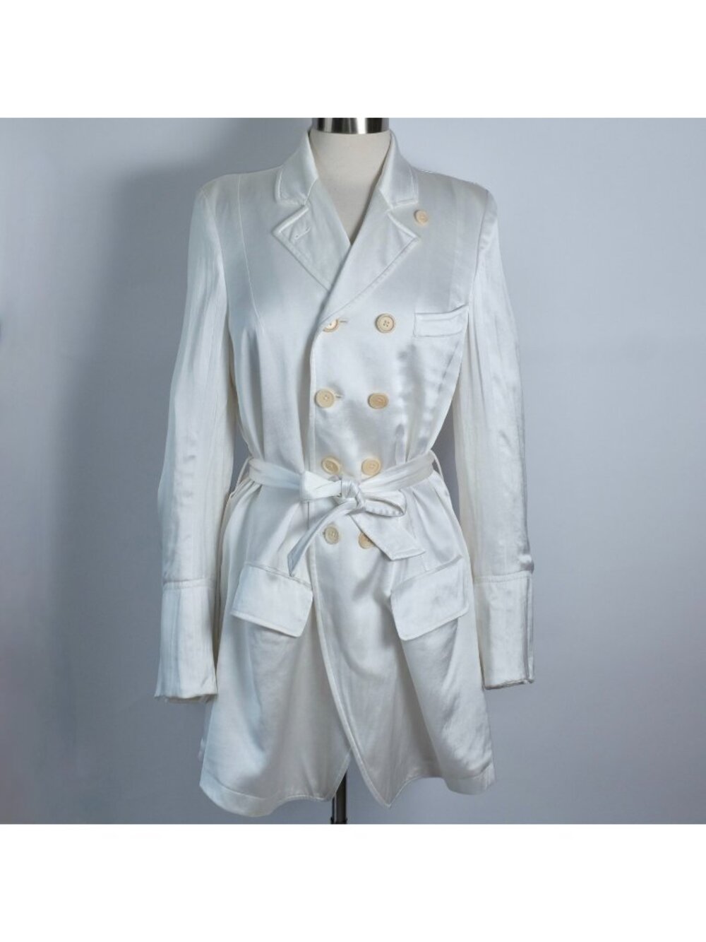 Ann Demeulemeester long white jacket belted 36 US 4 double breasted